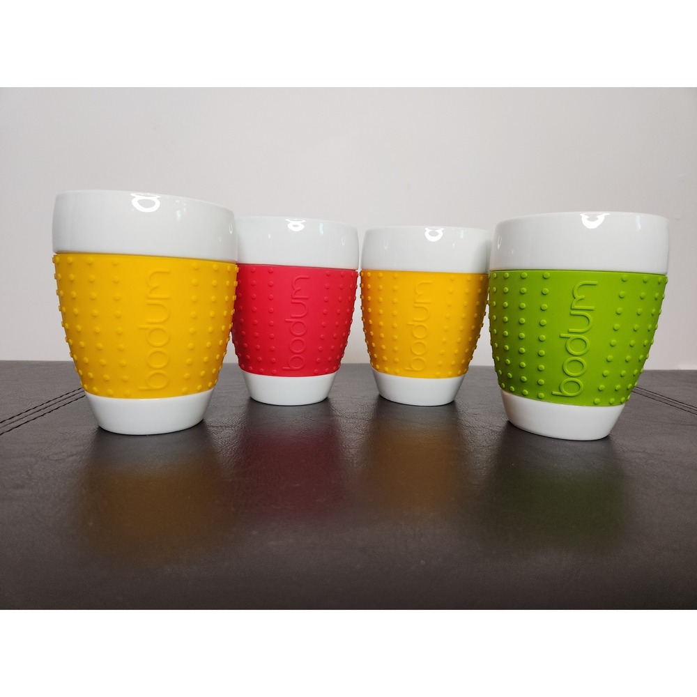 Bodum Pavina Porcelain Cups with Silicone Sleeves 12 oz Set of 4 Multi Color